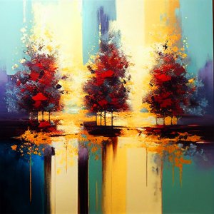 Bäume in Landschaft, abstrakte Malerei, Wandkunst
