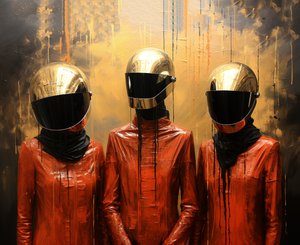 Abstrakte Impasto-Zeichnung, Kraftwerk-Band, Wandkunst | Leinwanddruck auf Anfrage