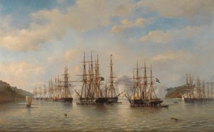 Niederländische, englische, französische und amerikanische Geschwader in japanischen Gewässern während der Expedition unter der Leitung des französischen Kommandanten Constant Jaurès, September 1864 von jonkheer Jacob Eduard van Heemskerck
