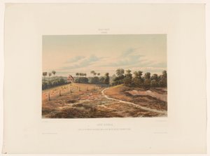 Jodensavanne. Gezigt auf die Synagoge und den Friedhof von der Seite des Militär-Cordonpfads gesehen von jonkheer Jacob Eduard van Heemskerck