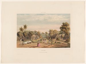Sklavenquartiere auf einer Plantage Sklavenlager Suriname. Ein Plantagen-Sklavenlager von jonkheer Jacob Eduard van Heemskerck
