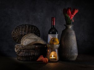 Gemütliches Brot Wein Kerze