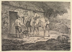 Beispiele der Polyautographie: Pferde an einer Hüttentür von near the Policoro Painter (South Italian, Lucanian, active c. 400 BC)
