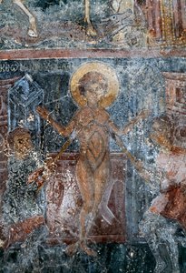Martyrium Christi, Fresko in der byzantinischen Kirche St. Georg, Komitades, Kreta, Griechenland (Foto) von Theodore Charles Ange Coquelin