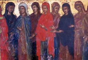 Fromme Frauen, Holztafel in der byzantinischen Kirche von Palea Roumata, Kreta, Griechenland (Foto) von Theodore Charles Ange Coquelin