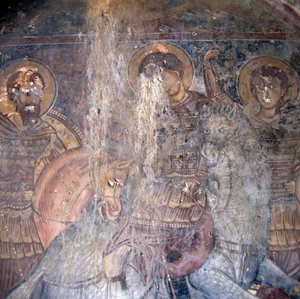 Heilige zu Pferd, Fresko in der Kirche in Kandanos, Kreta, Griechenland (Detail) (Foto) von Theodore Charles Ange Coquelin