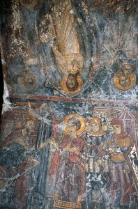 Szenen aus dem Leben Jesu, bemaltes Gewölbe von Pagomenos in der Kirche von Agios Georgios, Anidri, Kreta, Griechenland
