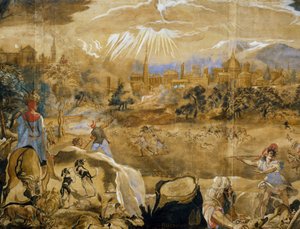 Hirschjagd (mit idealer Ansicht von Florenz im Hintergrund), Detail, ca. 1565 von or Zuccaro Federico Zuccari