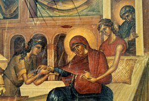 Votiv-Ikone, Detail, Kirche Panagia, Skafidia, Prodromi, Kreta, Griechenland von Unbekannt Unbekannt