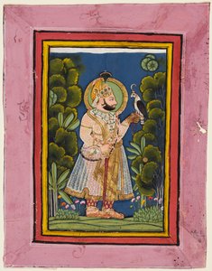 Maharana Jawan Singh von Mewar (r. 1828–38) hält einen Falken von possibly by Ghasi