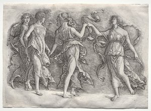 Vier tanzende Musen von probably by the so called Premier Engraver