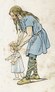 Ein Gallier mit seinem Kind. In „Frankreich, seine Geschichte erzählt von G. Montorgueil, illustriert von Job“ 1896. Private Sammlung.