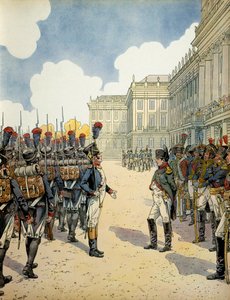 In Schoenbrunn, Napoleon I. Bonaparte (1769-1821) überprüfte die Truppen vor der Schlacht von Wagram am 5. und 6. Juli von pseudonym for Onfray de Breville Jacques Job