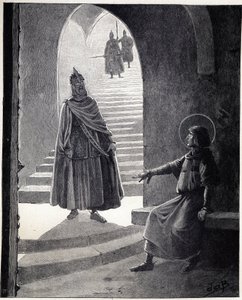 Sei ein Christ, ich werde dich zum Ritter machen - die Worte von Ludwig IX., genannt Saint Louis (1214-1270), zu einem Häuptling, der das Gefängnis betrat, um sich zum Ritter zu machen. Illustration von Job (Jacques Marie Gaston Onfray und Breville)
