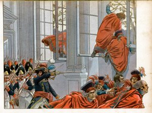 Konsulat: Joachim Murat (1767-1815) betritt die Kammer des Rates der Fünfhundert mit 50 Männern, um die Senatoren während des Staatsstreichs vom 18. Brumaire (9.11.1799) zu vertreiben, der das Direktorium beendete und das Konsulat einführte von pseudonym for Onfray de Breville Jacques Job