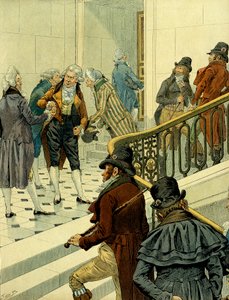 Erstes Kaiserreich von Napoleon I. Bonaparte (1769-1821): Begegnung auf der Treppe der Tuilerien zwischen zurückkehrenden Emigranten und ehemaligen Revolutionären (Illustration)