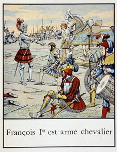 Franz I. wird zum Ritter geschlagen - in „Kleine Geschichte Frankreichs“ von Jacques Bainville, hrsg. von Mane von pseudonym for Onfray de Breville Jacques Job