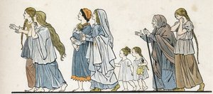 Gallische Bäuerinnen mit ihren Kindern. in „France, her story told by G. Montorgueil, imagee by Job“ 1896. Private Sammlung