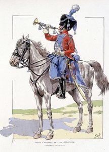 Ehrenwache von Lyon von 1804 bis 1814, Trompeter zu Pferd - in „Hue des troupes de France“, ill. von Job