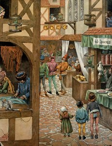 Geschichte Frankreichs im Mittelalter: Rue de Paris nach König Ludwig XI., genannt der Kluge (1423-1483), unterzeichnete den Handel von Peronne mit Karl dem Kühnen. Pariser hatten Papageien gekauft, die sie gelernt hatten, Peronne zu sagen, um sich lustig 