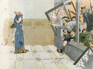 Hundertjähriger Krieg - La Grande Jacquerie (1358) in „Frankreich, seine Geschichte erzählt von G. Montorgueil, illustriert von Job“ 1896 (Gravur)