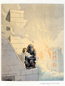 Illustration aus dem Buch „A la gloire des betes“ Text von A Fabre, Zeichnungen von Jacques Marie Gaston Onfray de Breville dit JOB (1858-1931), Verlag Maison Alfred Mame et fils: Der Orang-Utan von Fitz-Gerald (Duke of Leicester, Marquis de Ki) von pseudonym for Onfray de Breville Jacques Job