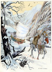 Illustration aus dem Buch „A la gloire des betes“ Text von A. Fabre, Zeichnungen von Jacques Marie Gaston Onfray de Breville dit JOB (1858-1931), Verlag Maison Alfred Mame und Sohn: La mule 