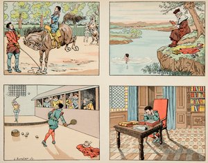 Illustration aus dem Buch „Le bon roy Henri“, illustriert von Jacques Marie Gaston Onfray de Breville dit JOB (1858-1931): Erziehung von Henri IV von pseudonym for Onfray de Breville Jacques Job