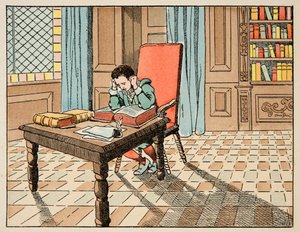 Illustration aus dem Buch „Le bon roy Henri“, illustriert von Jacques Marie Gaston Onfray de Breville dit JOB (1858-1931): Bildung im 16. Jahrhundert: Vorlesung der Klassiker - Private Sammlung von pseudonym for Onfray de Breville Jacques Job
