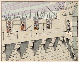 Illustration aus dem Buch „Le bon roy Henri“, illustriert von Jacques Marie Gaston Onfray de Breville dit JOB (1858-1931): Pariser bereiten sich darauf vor, die Stadt zu verteidigen - Private Sammlung von pseudonym for Onfray de Breville Jacques Job