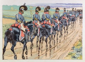 Illustration aus dem Buch „Les épées de France“: Kaiserliche Eskorte begleitet Napoleon von pseudonym for Onfray de Breville Jacques Job