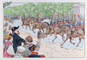 Illustration aus dem Buch „Les épées de France“: Eskorte von Kaiser Napoleon III. auf den Champs-Élysées