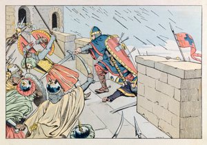 Jacques Marie Gaston Onfray de Breville dit JOB (1858 - 1931); Illustration aus dem Buch „Les epees de France“: Einnahme Jerusalems durch Godefroy de Bouillon im Jahr 1099; Sammlung Teil
