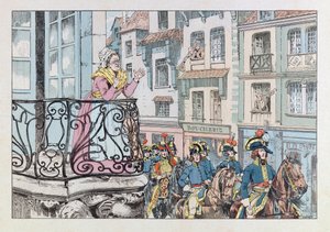 Illustration aus dem Buch „Les épées de France“: General Louis Lazare Hoche (1768-1797) an der Spitze seiner Truppen von pseudonym for Onfray de Breville Jacques Job