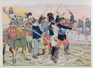 Jacques Marie Gaston Onfray de Breville dit JOB (1858-1931); Illustration aus dem Buch „Les épées de France“: Allegorie der Ruhm Frankreichs für die Soldaten von 1914; Privatsammlung