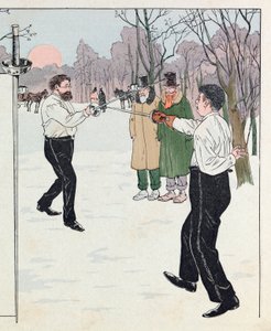 Jacques Marie Gaston Onfray de Breville dit JOB (1858 - 1931); Illustration aus dem Buch „Les épées de France“: Ein Duell im Jahr 1894; Privatsammlung von pseudonym for Onfray de Breville Jacques Job