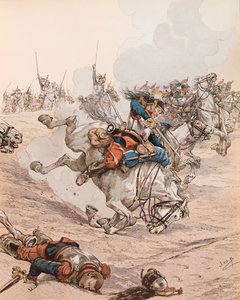 Angriff der Schlachtschiffe in der Schlacht von Reichshoffen (oder Fröschwiller Woerth) im Jahr 1870, Private Sammlung von pseudonym for Onfray de Breville Jacques Job
