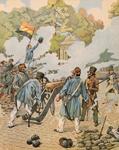 Jacques Marie Gaston Onfroy de Breville dit JOB (1858-1931) - Geschichte Belgiens: Jean Joseph Charlier (1794 - 1866) genannt das Holzbein richtet sein Geschütz gegen die niederländischen Truppen, die im Park von Brüssel im September 1830 versammelt sind,  von pseudonym for Onfray de Breville Jacques Job