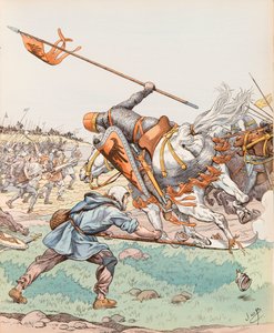 Der Schnitter von Bouvines (Bauer, der an der Schlacht von Bouvines 1214 teilnahm), Privatsammlung von pseudonym for Onfray de Breville Jacques Job