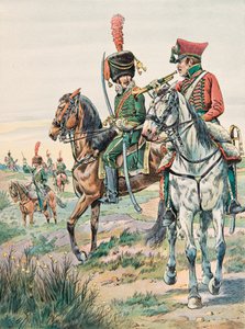 Uniform der französischen Truppen zu allen Zeiten: Trompeter der Leichten Pferde von Arenberg (1807) von pseudonym for Onfray de Breville Jacques Job