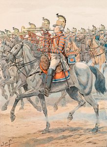 Uniformen der französischen Truppen zu allen Zeiten: Trompeter des Orleans-Regiments - Dragons (1781) von pseudonym for Onfray de Breville Jacques Job