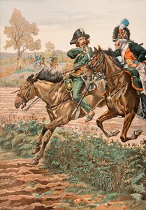 Jacques Marie Gaston Onfroy de Breville dit JOB (1858-1931) - Uniformen der französischen Truppen zu allen Zeiten: Kavallerist der Vendée und Piqueur (oder Piconnier) auf dem Pferd der Germanischen Legion (1793), Privatsammlung von pseudonym for Onfray de Breville Jacques Job