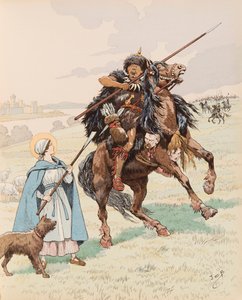 Sainte Genevieve während der Belagerung von Paris im Jahr 451 von pseudonym for Onfray de Breville Jacques Job