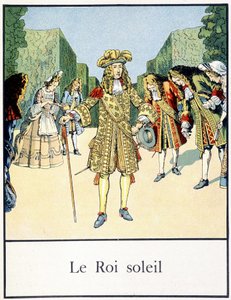 Der Sonnenkönig (Ludwig XIV. in den Gärten von Versailles umgeben von seinem Hof) - in „Petite histoire de France“ von Jacques Bainville, ed. Mane