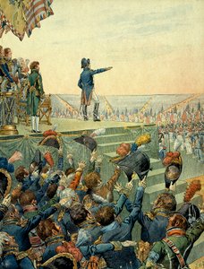 Napoleon I. Bonaparte (1769-1821) verteilt die Kreuze der Ehrenlegion an die Armee des Militärlagers von Boulogne am 16. August.