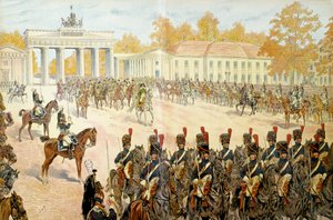 Am 27. Oktober 1806 zogen Napoleon I. Bonaparte (1769-1821) und seine Armee in Berlin ein. In „Napoleon“ von Georges Montorgueil. Illustration von Jacques Marie Gaston Onfray de Breville dit JOB (1858-1931)