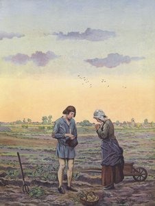 Bauern machen eine Arbeitspause für Gebete auf Befehl des Königs von pseudonym for Onfray de Breville Jacques Job