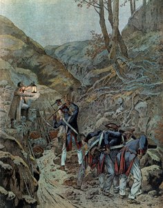 Preußenfeldzug (1806): Die Truppen arbeiteten daran, einen Durchgang für Kanonen am Fuße des Berges Iena zu erweitern