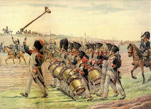 Regiment der napoleonischen Armee marschiert zur Schlacht im Klang der Musik, ca. 1900 (Druck)
