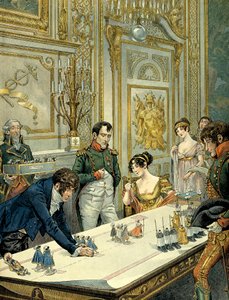 Wiederholung der Parade während der Krönung durch den Maler Isabey (1767-1855) in Anwesenheit von Josephine de Beauharnais (1763-1814) und Napoleon I. Bonaparte (1769-1821) im Schloss Fontainebleau. Illustration von Jacques Marie Gaston Onfray de Breville,